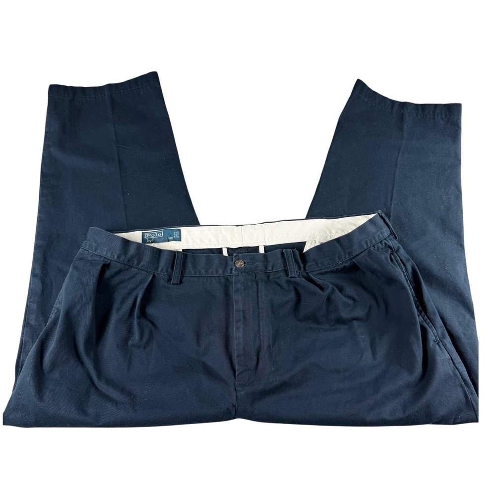 Polo Ralph Lauren Ethan Pant Mens 42x28.5 Navy Blue Pleated Cotton Chino Trouser